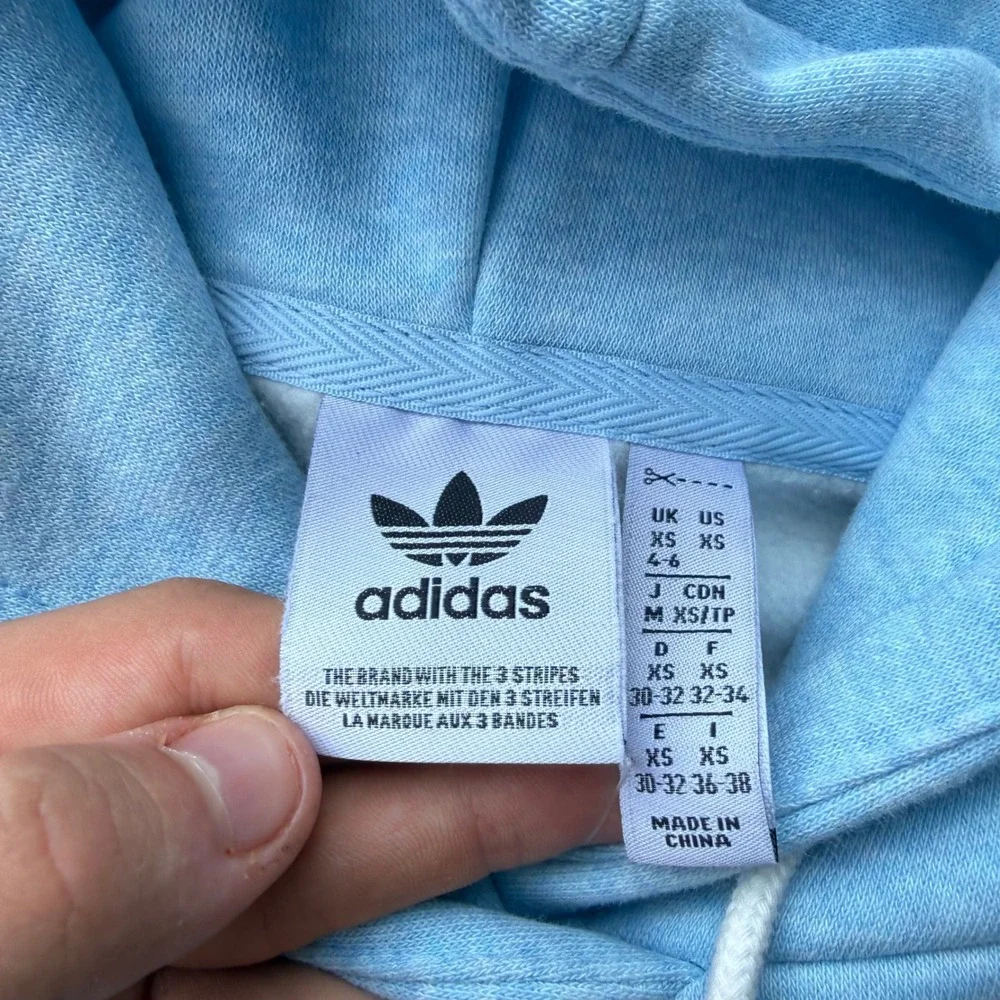 Y2K Mens Adidas Athletics Club 1972 Trefoil Embroidered Hoodie Light Blue XS